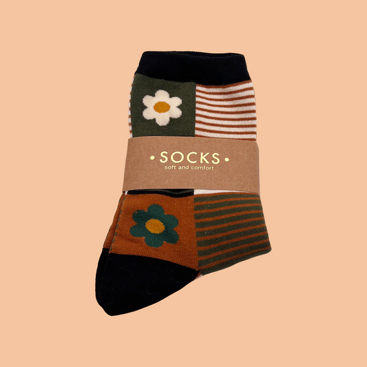 Daisy Multi Striped Socks , Black/Mustard - Tiepology