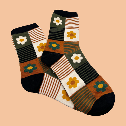 Daisy Multi Striped Socks , Black/Mustard - Tiepology