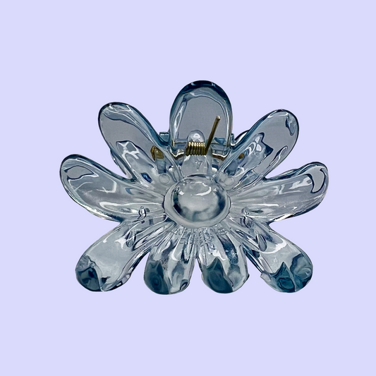 Glossy Clear Floral Claw Clip, Blue - Tiepology