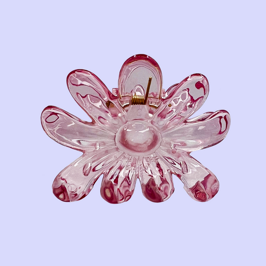 Glossy Clear Floral Claw Clip, Pink - Tiepology