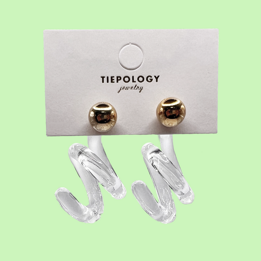 Curly Clear Earrings - Tiepology